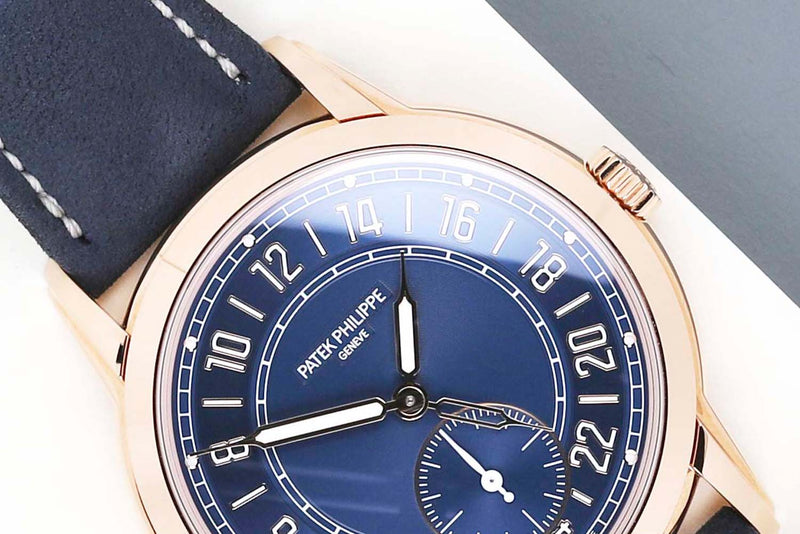 Calatrava Travel Time 'Rose Gold - Blue Dial
