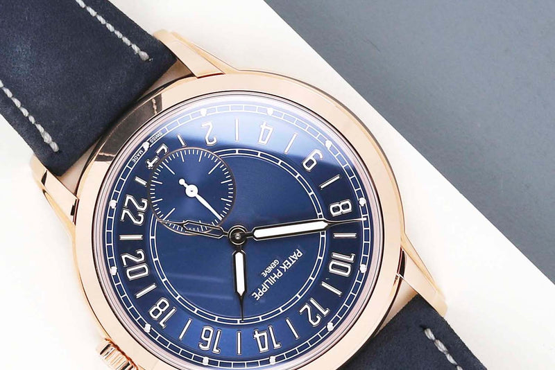 Calatrava Travel Time 'Rose Gold - Blue Dial