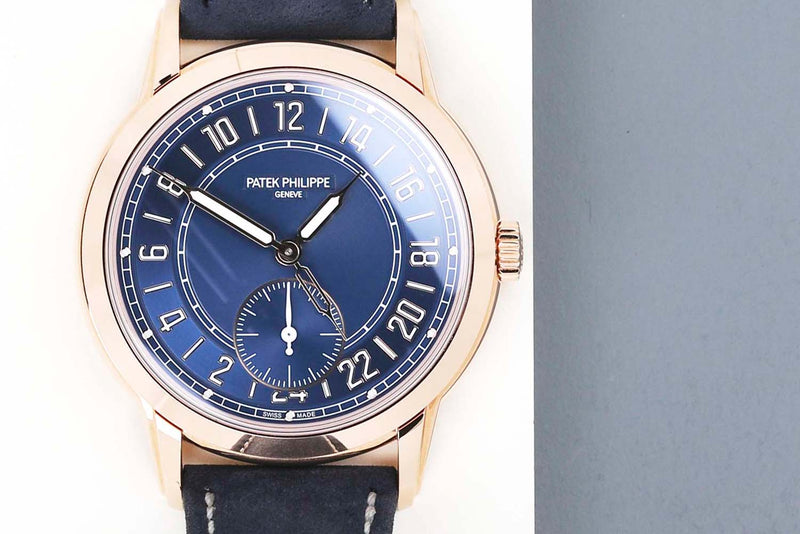 Calatrava Travel Time 'Rose Gold - Blue Dial