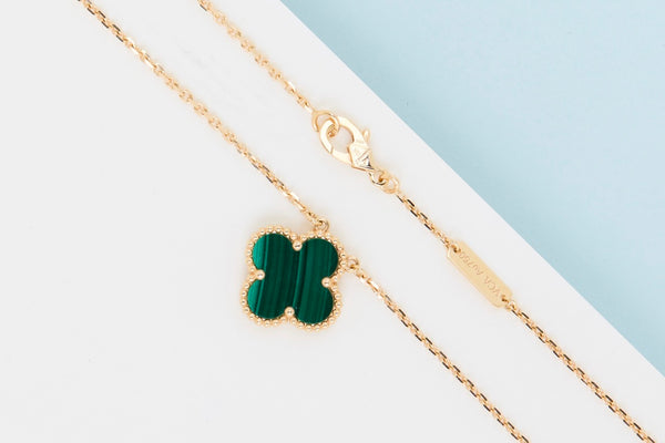 Vintage Alhambra Necklace - Yellow Gold & Malachite - 42 CM - P