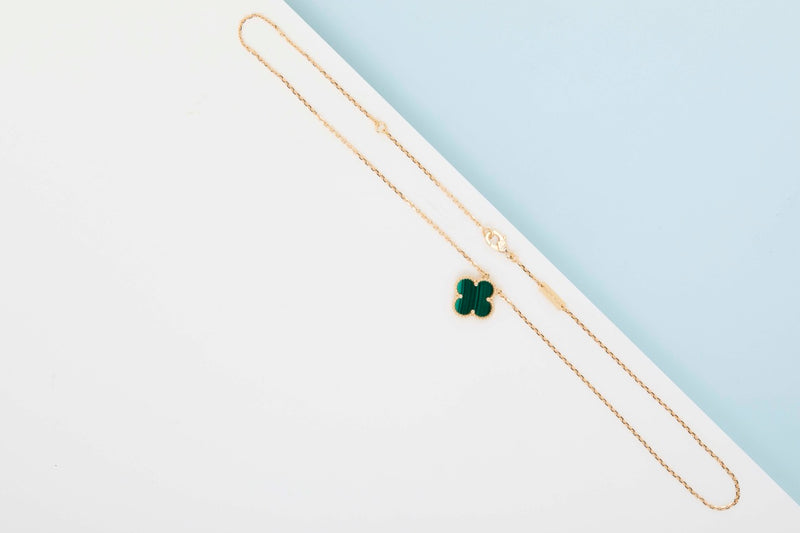 Vintage Alhambra Necklace - Yellow Gold & Malachite - 42 CM - P