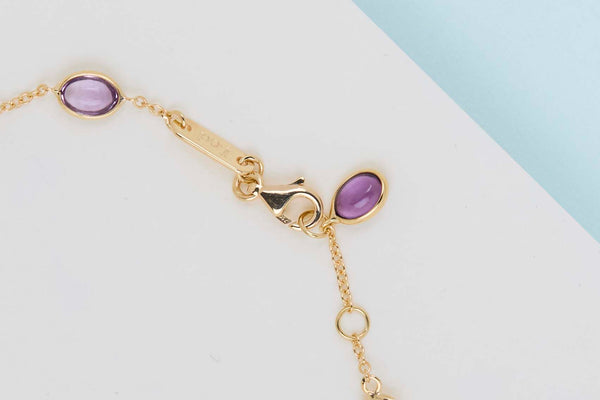 18ct. Yellow Gold Bracelet - Amethyst & Aquamarine - 19CM