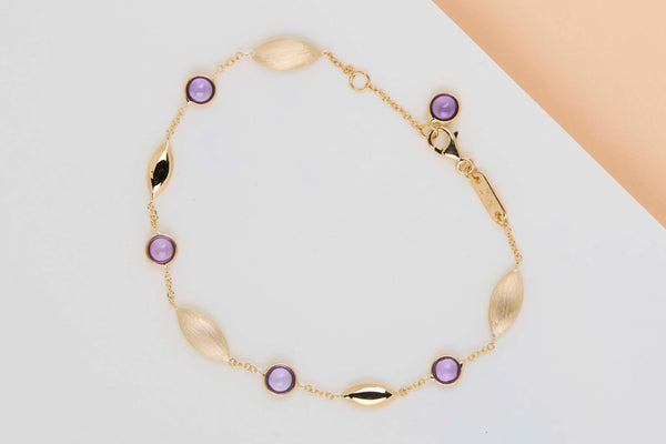 18ct. Yellow Gold Bracelet - Amethyst - 19CM