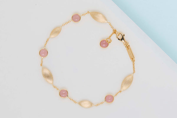 18ct. Yellow Gold Bracelet - Guava Quartz - 19CM