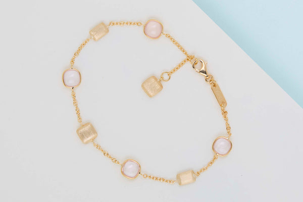 18ct. Yellow Gold Bracelet - Rose Quartz - 19CM