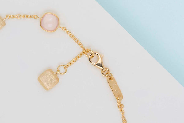 18ct. Yellow Gold Bracelet - Rose Quartz - 19CM