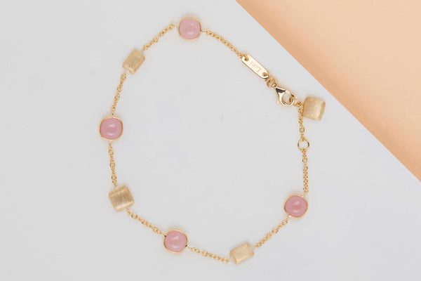 18ct. Yellow Gold Bracelet - Guava Quartz - 19CM