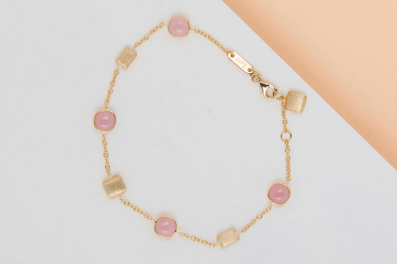 18ct. Yellow Gold Bracelet - Guava Quartz - 19CM
