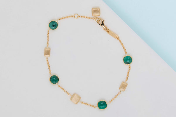 18ct. Yellow Gold Bracelet - Green Corindone - 19CM