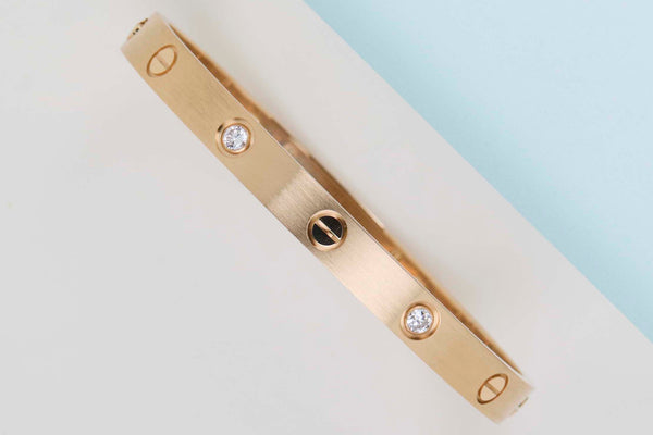 Love Bracelet - Yellow Gold & 4 Diamonds - Size 17 - B&P