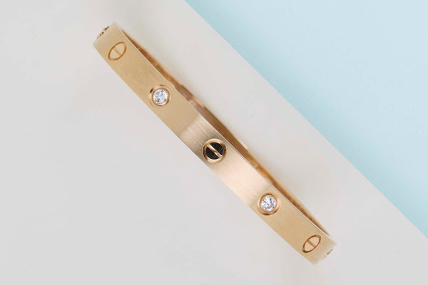 Love Bracelet - Yellow Gold & 4 Diamonds - Size 17 - B&P