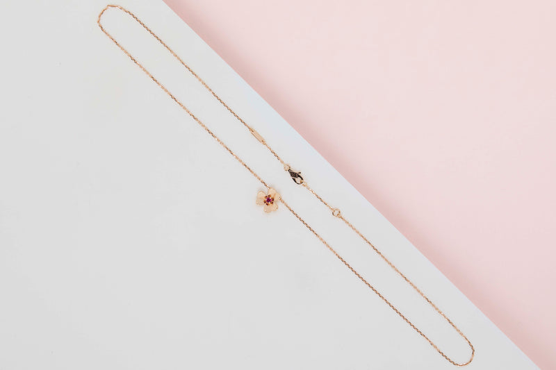 Frivole Mini Necklace - Rose Gold & Ruby - 45,5 CM - B&P