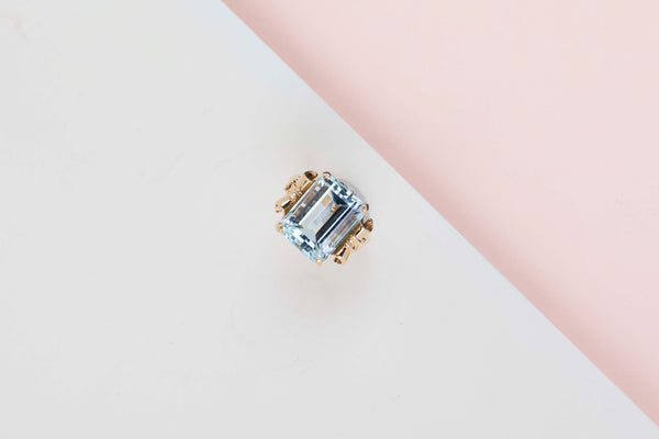 14 ct. Yellow Gold - Blue Topaz - Size 56