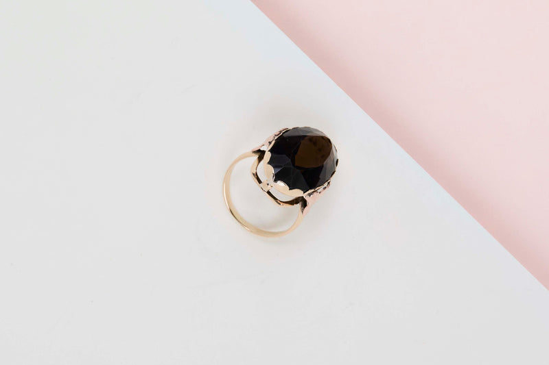 14 ct. Yellow & Rose Gold - Synthetic Garnet - Size 57