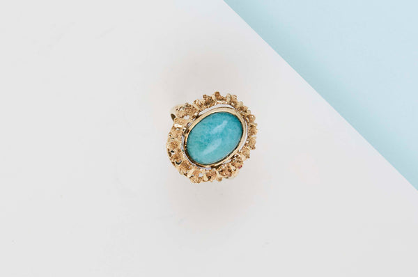 14 CT. Yellow Gold - Synthetic Amethyst & Chrysoprase - Size 59