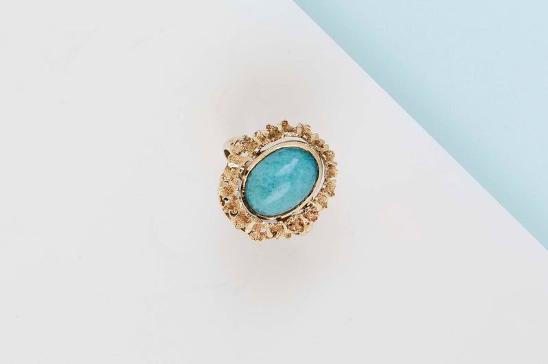 14 CT. Yellow Gold - Synthetic Amethyst & Chrysoprase - Size 59