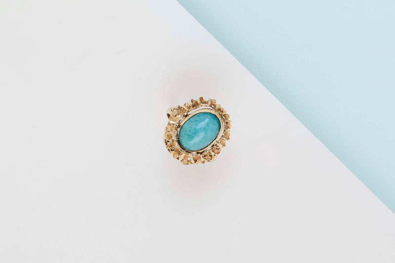 14 CT. Yellow Gold - Synthetic Amethyst & Chrysoprase - Size 59