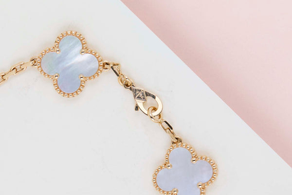 Vintage Alhambra Bracelet - 5 Motifs - Yellow Gold & Mother Of Pearl - 19.5CM - B&P
