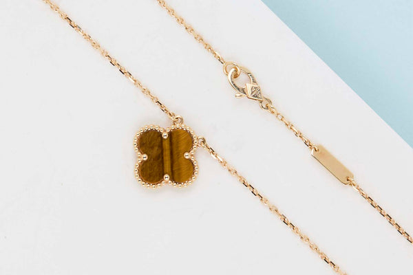 Vintage Alhambra Necklace - Yellow Gold - Tiger Eye - 42 CM - B&P