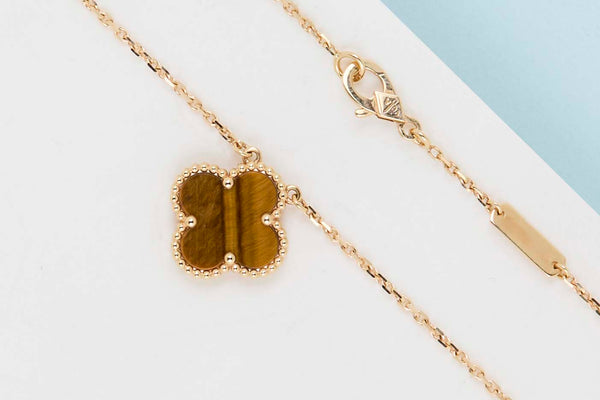 Vintage Alhambra Necklace - Yellow Gold - Tiger Eye - 42 CM - B&P