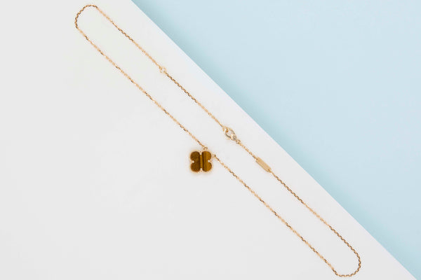 Vintage Alhambra Necklace - Yellow Gold - Tiger Eye - 42 CM - B&P