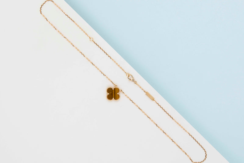 Vintage Alhambra Necklace - Yellow Gold - Tiger Eye - 42 CM - B&P