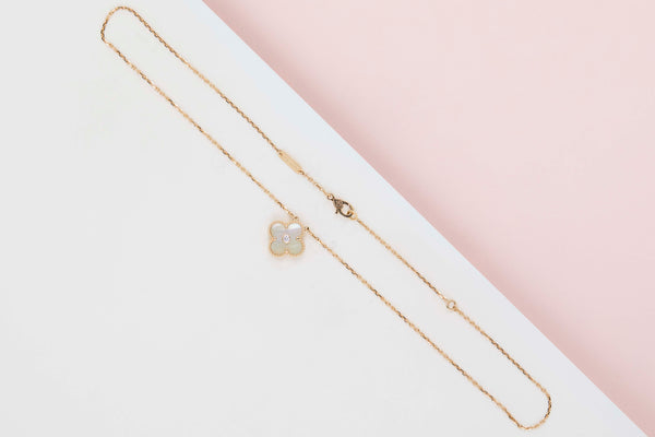 Vintage Alhambra Necklace - Limited Edition - Yellow Gold - Mother Of Pearl & Diamond - 42 CM - B&P