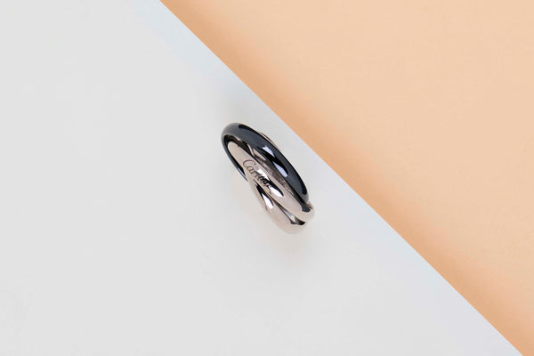 Trinity Ring - White Gold & Black Ceramic- Size 58 - B&P