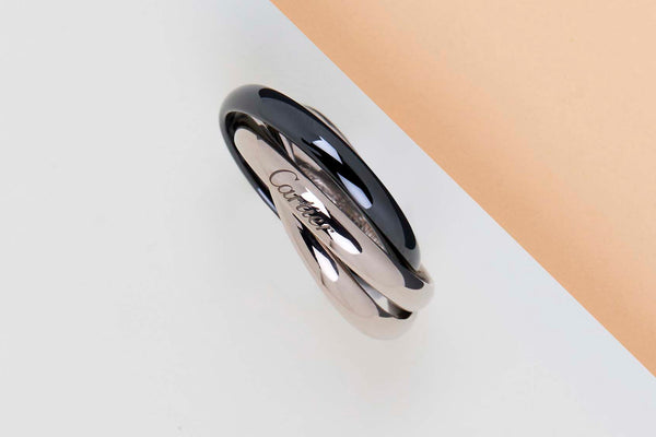 Trinity Ring - White Gold & Black Ceramic- Size 58 - B&P