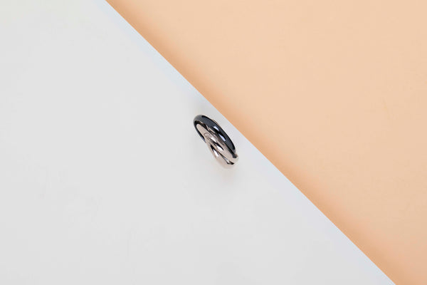 Trinity Ring - White Gold & Black Ceramic- Size 58 - B&P