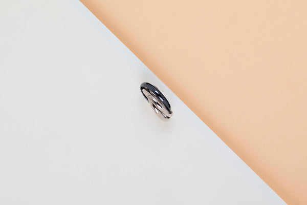 Trinity Ring - White Gold & Black Ceramic- Size 58 - B&P