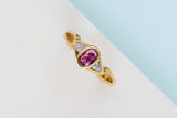 18ct. Yellow Gold Cipollina Ring - Diamonds & Ruby - Size 55