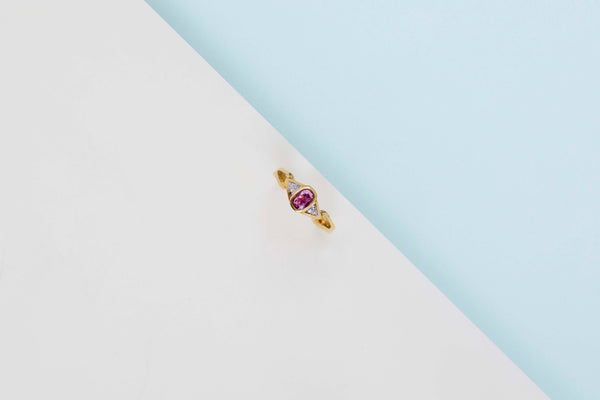 18ct. Yellow Gold Cipollina Ring - Diamonds & Ruby - Size 55