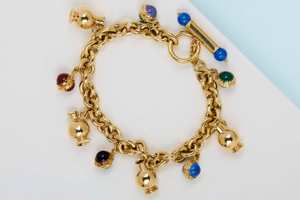 18ct. Charm Bracelet - Multiple Gemstones - 19CM