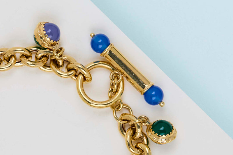 18ct. Charm Bracelet - Multiple Gemstones - 19CM
