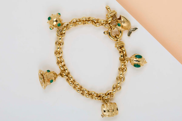 18ct. Charm Bracelet - Chrysoprase - 20CM