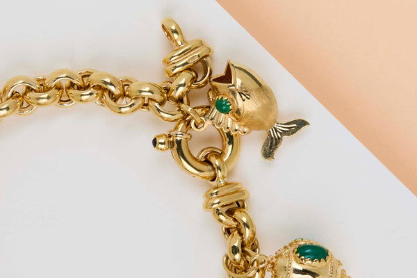 18ct. Charm Bracelet - Chrysoprase - 20CM