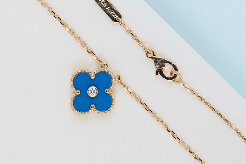 Vintage Alhambra Necklace - Limited Edition - YG - Blue Porcelain & Diamond - 42 CM - B&P