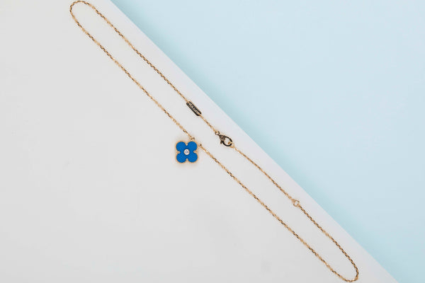 Vintage Alhambra Necklace - Limited Edition - YG - Blue Porcelain & Diamond - 42 CM - B&P
