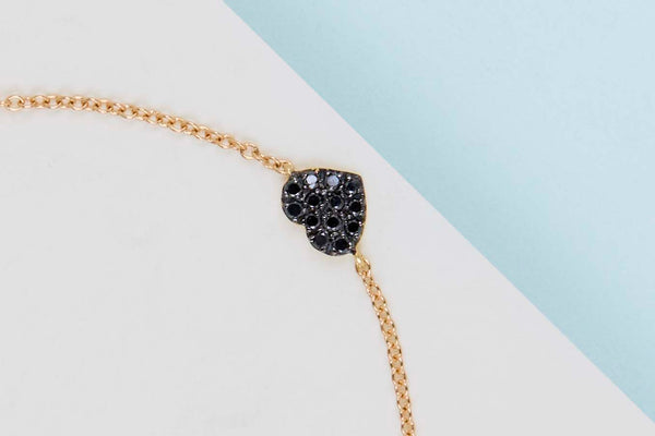 18ct. Yellow Gold Bracelet - Black Diamonds - 18CM