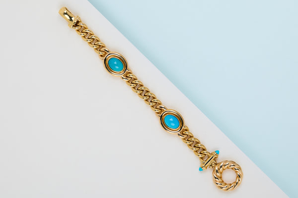 18ct. Yellow Gold & Turquoise Bracelet - 20.5CM