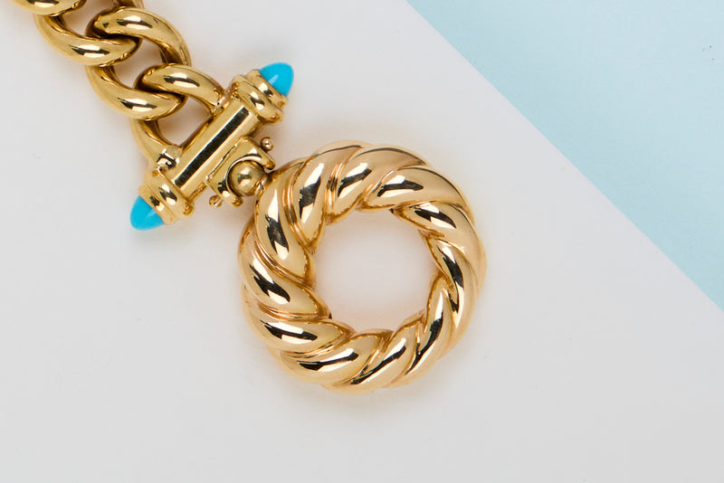 18ct. Yellow Gold & Turquoise Bracelet - 20.5CM