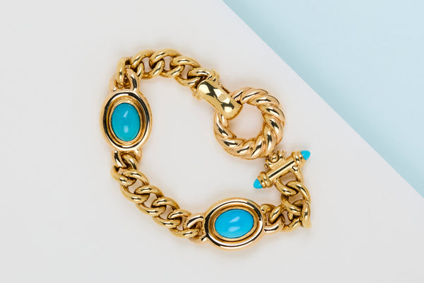 18ct. Yellow Gold & Turquoise Bracelet - 20.5CM