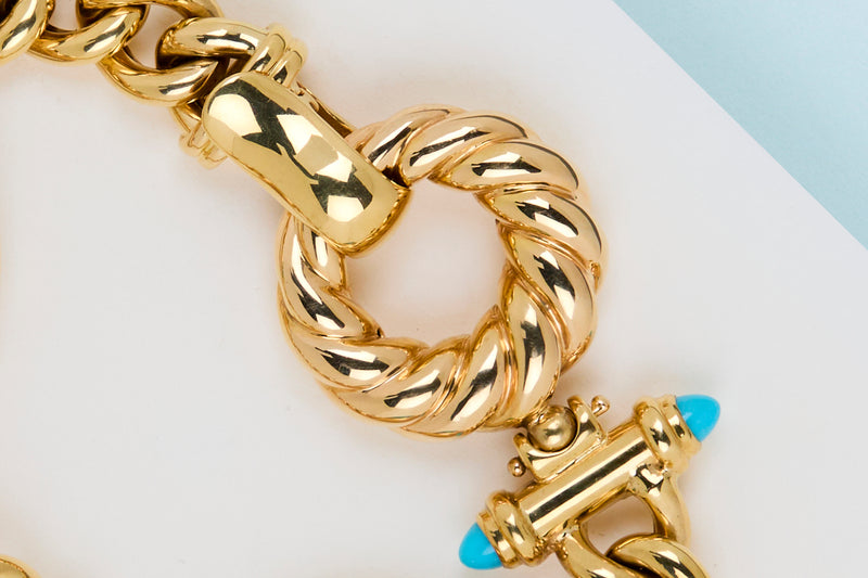 18ct. Yellow Gold & Turquoise Bracelet - 20.5CM