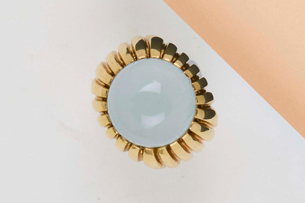 18ct. Yellow Gold Ring - Root Of Aquamarine - Size 53