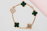 Vintage Alhambra Bracelet - 5 Motifs - Malachite & Diamonds - 19.5CM - B&P