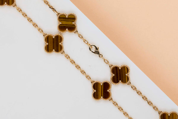 Vintage Alhambra Necklace - 10 Motifs - Tiger Eye - 42CM - B&P