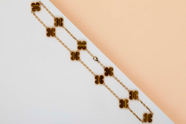 Vintage Alhambra Necklace - 10 Motifs - Tiger Eye - 42CM - B&P