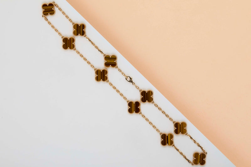 Vintage Alhambra Necklace - 10 Motifs - Tiger Eye - 42CM - B&P