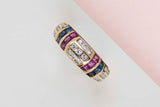 18ct. Yellow Gold Ring - Diamonds Sapphires Rubies - Size 50